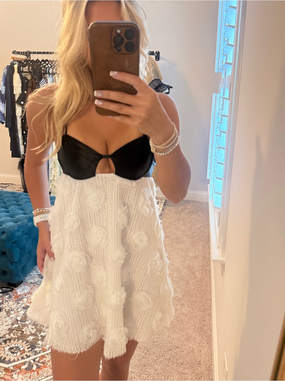 REVOLVE Black & White Floral Appliqué Mini Dress